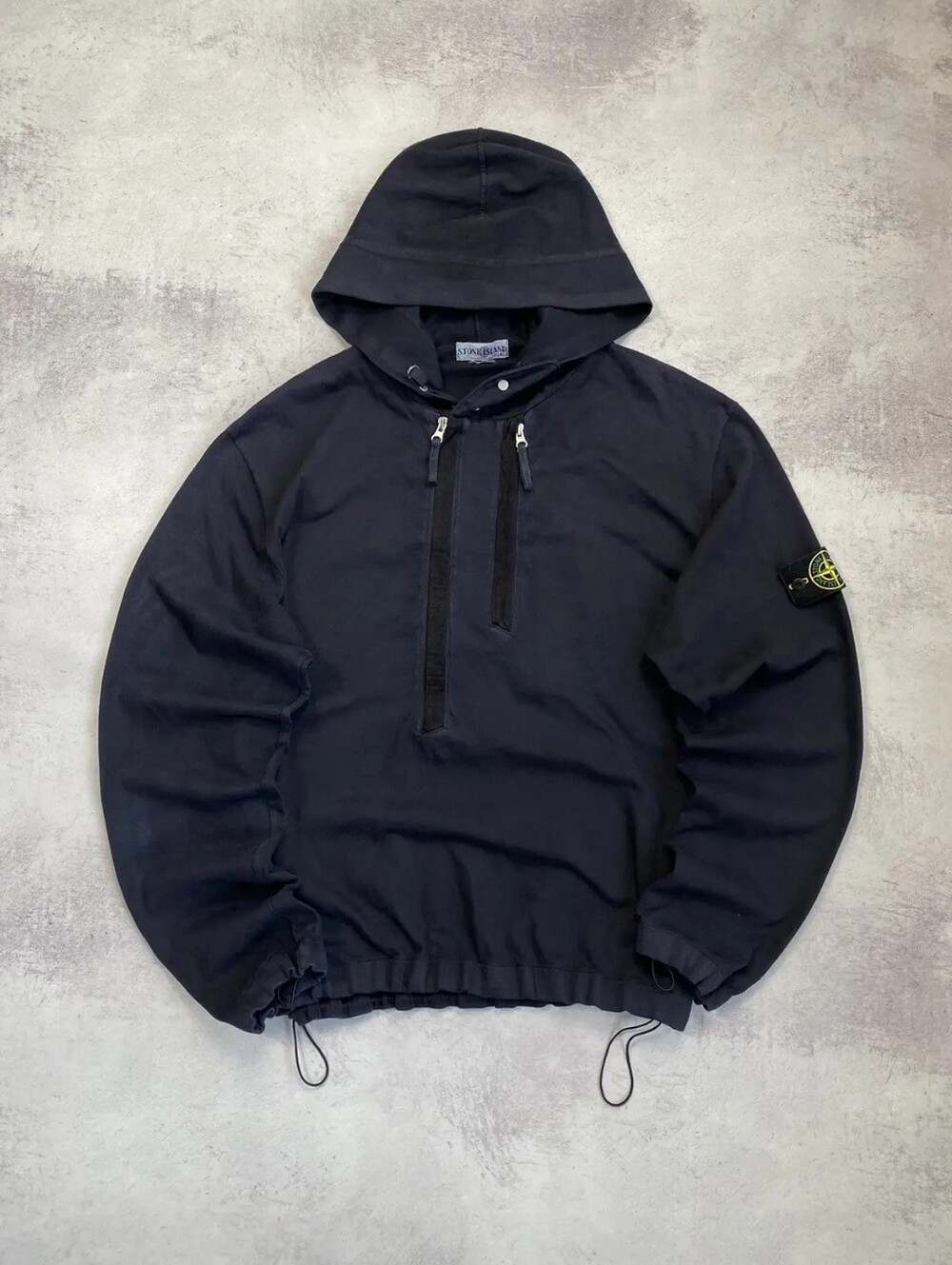 Stone Island Navy Half-Zip Hooded Pullover S/S 2002 Fits XL